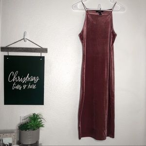 Pink velvet midi dress